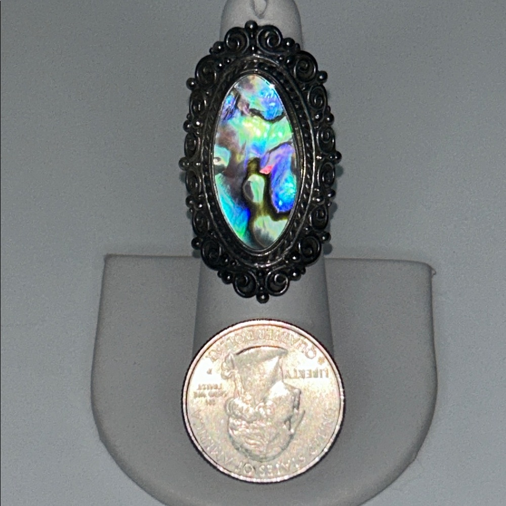 NWOT Sterling Silver Abalone Statement Ring By Designer Samuel B. Boho Casual - Picture 8 of 8